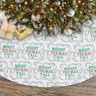 Jupon De Sapin En Polyester Brossé Joyeux Tex-Mas Y'all en blanc