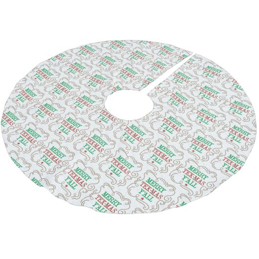 Jupon De Sapin En Polyester Brossé Joyeux Tex-Mas Y'all en blanc (Angle)