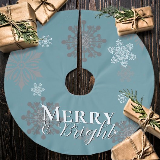 Jupon De Sapin En Polyester Brossé Joyeux turquoise et Feux de neige brillants Noël