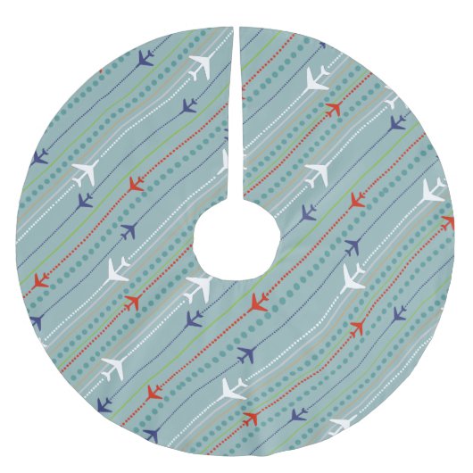 Jupon De Sapin En Polyester Brossé Jupe Arbre de Noël du Motif d'avion rétro (Devant)