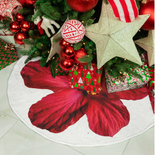 Jupon De Sapin En Polyester Brossé Jupe d'arbre à fleurs d'Hibiscus rouge