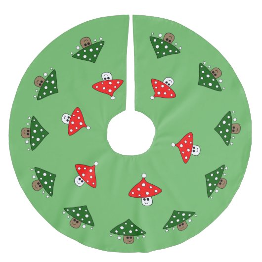 Jupon De Sapin En Polyester Brossé Jupe d'arbre aux champignons verts (Devant)