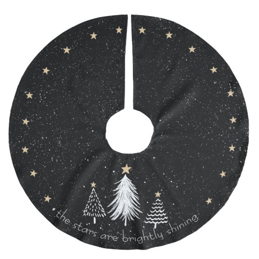 Jupon De Sapin En Polyester Brossé Jupe d'arbre de Noël avec étoiles d'or (Devant)