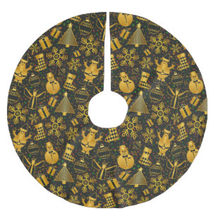 Jupon De Sapin En Polyester Brossé jupe d'arbre de noël bonhomme or