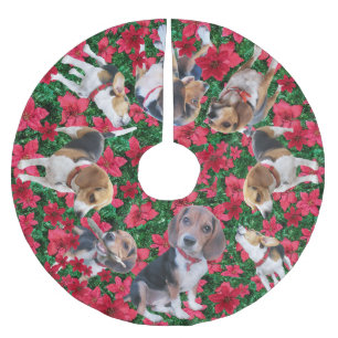 Jupon De Sapin En Polyester Brossé Jupe d'arbre de Noël de beagles et de poinsettias