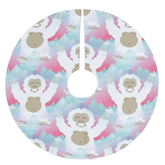 Jupon De Sapin En Polyester Brossé jupe d'arbre de Noël de yeti rose (Devant)