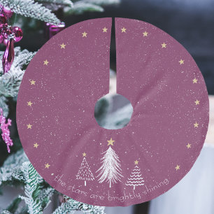 Jupon De Sapin En Polyester Brossé Jupe d'arbre de Noël violet étoiles d'or