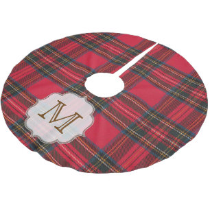 Jupon De Sapin En Polyester Brossé Jupe d'arbre d'initiale de monogramme de tartan de