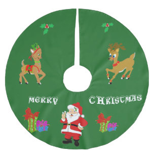 Jupon De Sapin En Polyester Brossé Jupe d'arbre personnalisée père Noël et Reindeer