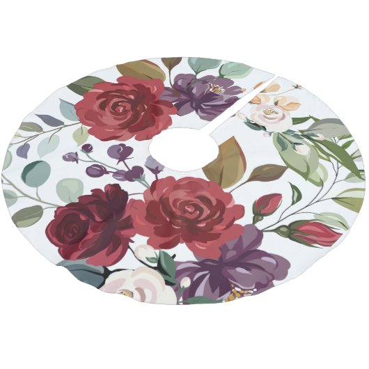 Jupon De Sapin En Polyester Brossé Jupe d'arbre personnalisée Roses blanches or géomé (Angle)