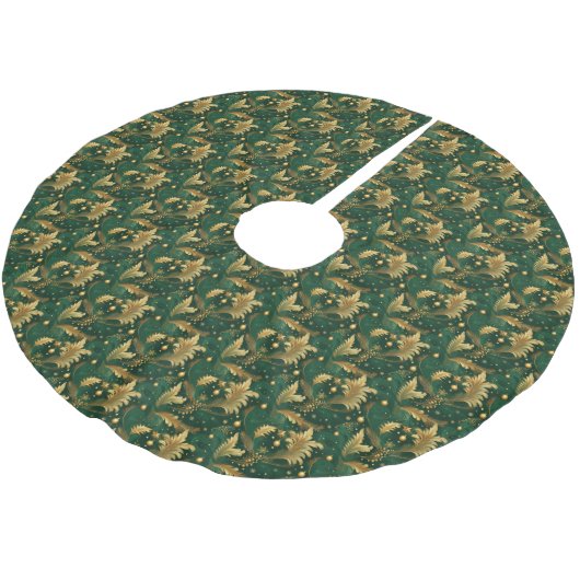 Jupon De Sapin En Polyester Brossé Jupe d'arbre vert et or (Angle)