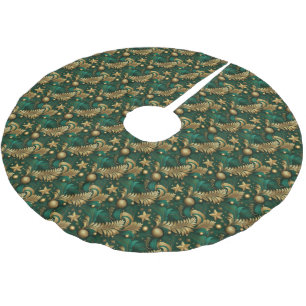 Jupon De Sapin En Polyester Brossé Jupe d'arbre vert et or