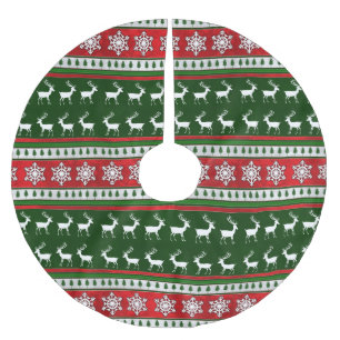 Jupon De Sapin En Polyester Brossé Jupe de fêtes de sapin rouge vert renne