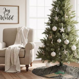 Jupon De Sapin En Polyester Brossé Jupe de Noël en bois rustique monogramme