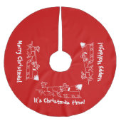 Jupon De Sapin En Polyester Brossé Jupe de Noël rouge avec manche Père Noël (Devant)