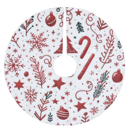 Jupon De Sapin En Polyester Brossé Jupe de Noël Rouge blanc (Devant)