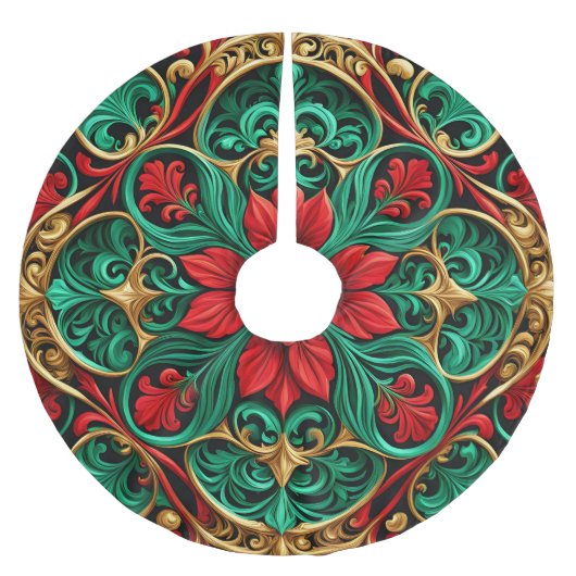 Jupon De Sapin En Polyester Brossé Jupe de Noël rouge vert (Devant)