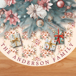 Jupon De Sapin En Polyester Brossé Jupe de Noël vintage rose fleurie