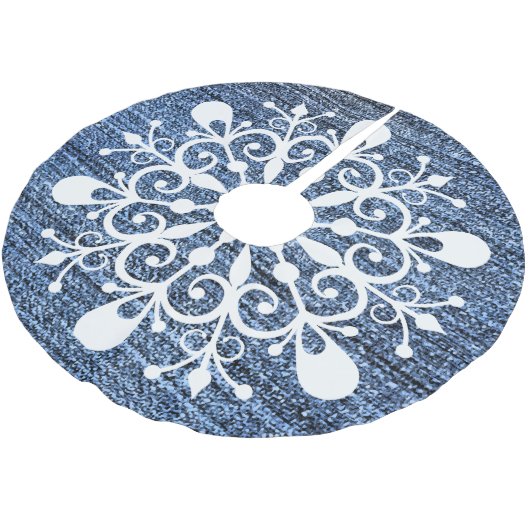 Jupon De Sapin En Polyester Brossé Jupe Denim et Snowflake Design Tree (Angle)