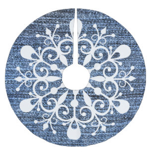 Jupon De Sapin En Polyester Brossé Jupe Denim et Snowflake Design Tree