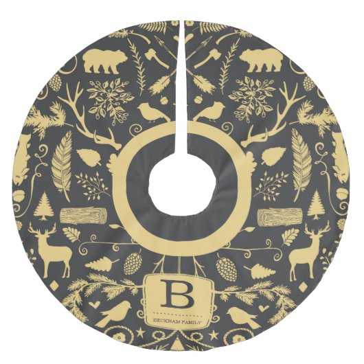 Jupon De Sapin En Polyester Brossé Jupe Monogram Woodland Holiday Tree (Devant)