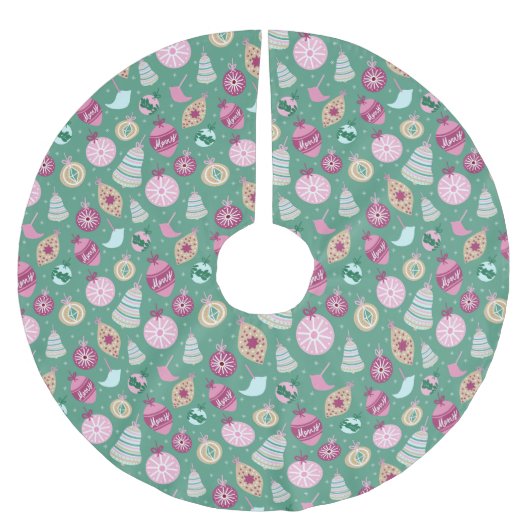 Jupon De Sapin En Polyester Brossé Jupe Motif Arbre de Noël rétro (Devant)