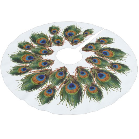 Jupon De Sapin En Polyester Brossé Jupe Peacock Feather Tree (Angle)