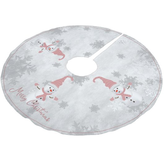 Jupon De Sapin En Polyester Brossé Jupe Pink Snowman Tree (Angle)