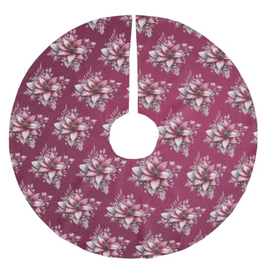 Jupon De Sapin En Polyester Brossé Jupe rose Floral Arbre Rouge (Devant)