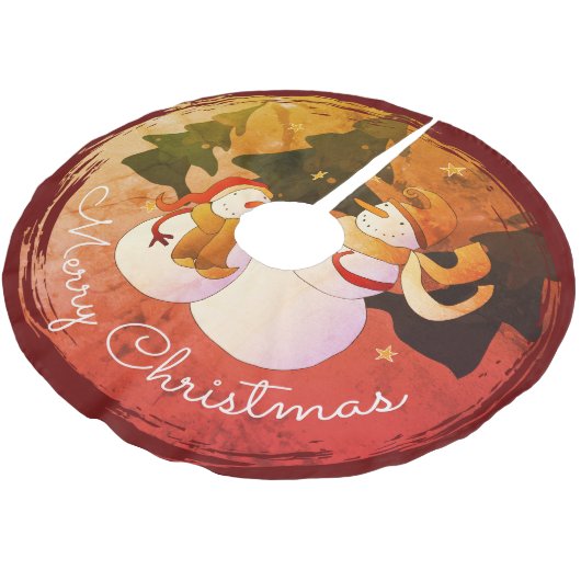 Jupon De Sapin En Polyester Brossé Jupe Snowman Brossé Polyester Tree (Angle)