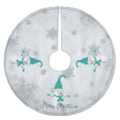 Jupon De Sapin En Polyester Brossé Jupe turquoise Snowman Tree (Devant)
