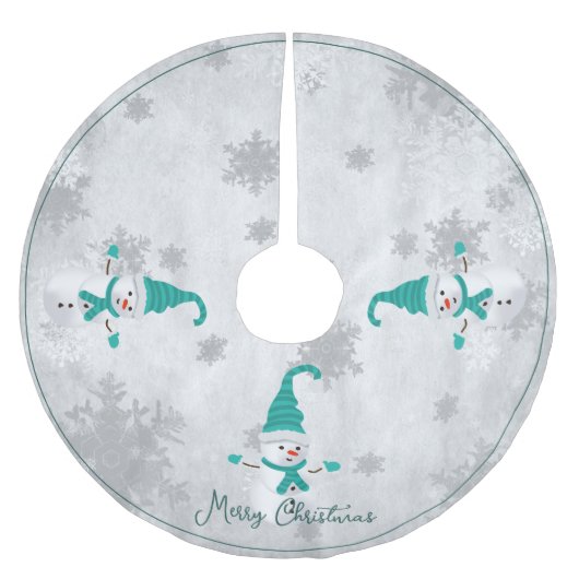 Jupon De Sapin En Polyester Brossé Jupe turquoise Snowman Tree (Devant)