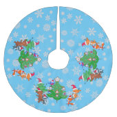 Jupon De Sapin En Polyester Brossé Kawaii Animaux Danse Arbre de Noël Neige Bleu (Devant)