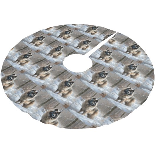 Jupon De Sapin En Polyester Brossé Keeshond Qu'Il Neige Noël (Angle)