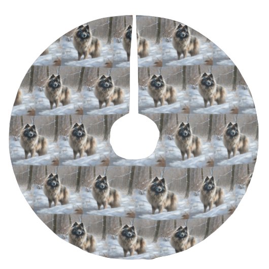 Jupon De Sapin En Polyester Brossé Keeshond Qu'Il Neige Noël (Devant)