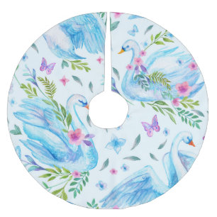 Jupon De Sapin En Polyester Brossé Lac de cygne, aquarelle mignonne motif sans coutur