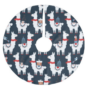 Jupon De Sapin En Polyester Brossé Lamas Festive : Le Motif de Noël enchante