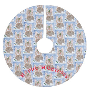 Jupon De Sapin En Polyester Brossé Lapin Neige Lapin Arbre de Noël Jupe Bleu Blanc