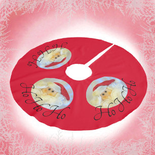 Jupon De Sapin En Polyester Brossé Le Père Noël Face Ho Ho Ho Red