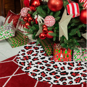 Jupon De Sapin En Polyester Brossé Léopard noir blanc et rouge