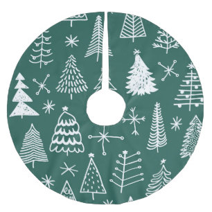 Jupon De Sapin En Polyester Brossé Les arbres de Noël dessinés à la main, les motifs