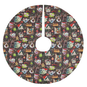 Jupon De Sapin En Polyester Brossé Les chats de Noël dans la galaxie de l'espace