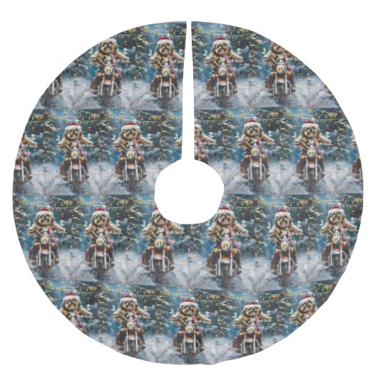 Jupon De Sapin En Polyester Brossé Lhasa Apso Chien à cheval Moto Noël (Devant)