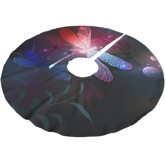 Jupon De Sapin En Polyester Brossé libellule rouge brillante (Angle)