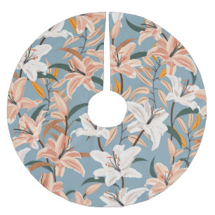 Jupon De Sapin En Polyester Brossé Lily Floral Blue Vintage Print