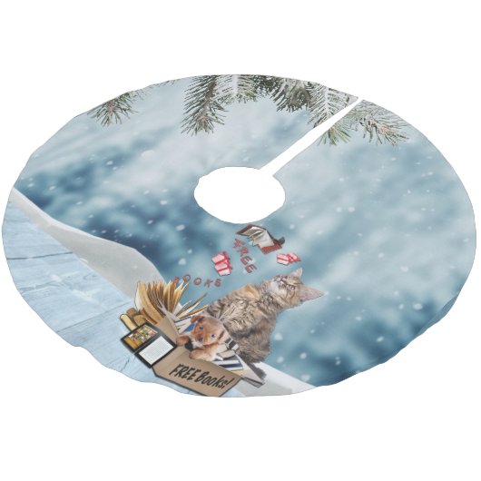 Jupon De Sapin En Polyester Brossé Livres gratuits pour Noël (Angle)