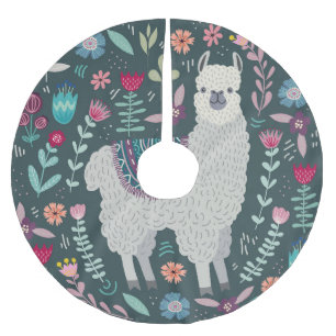 Jupon De Sapin En Polyester Brossé Llama florale : Doodles Vintages tirés à la main