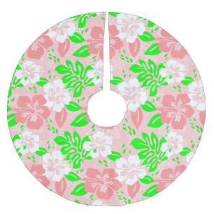Jupon De Sapin En Polyester Brossé luau rose Noël hawaïen hibiscus floral Noël