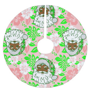 Jupon De Sapin En Polyester Brossé luau rose Noël hawaïen noir père noël hibiscus
