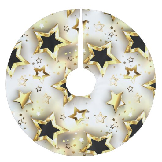 Jupon De Sapin En Polyester Brossé Lumière transparente avec étoiles or (Devant)